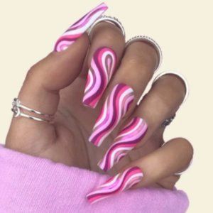Pink Swirl Acrylic Nails